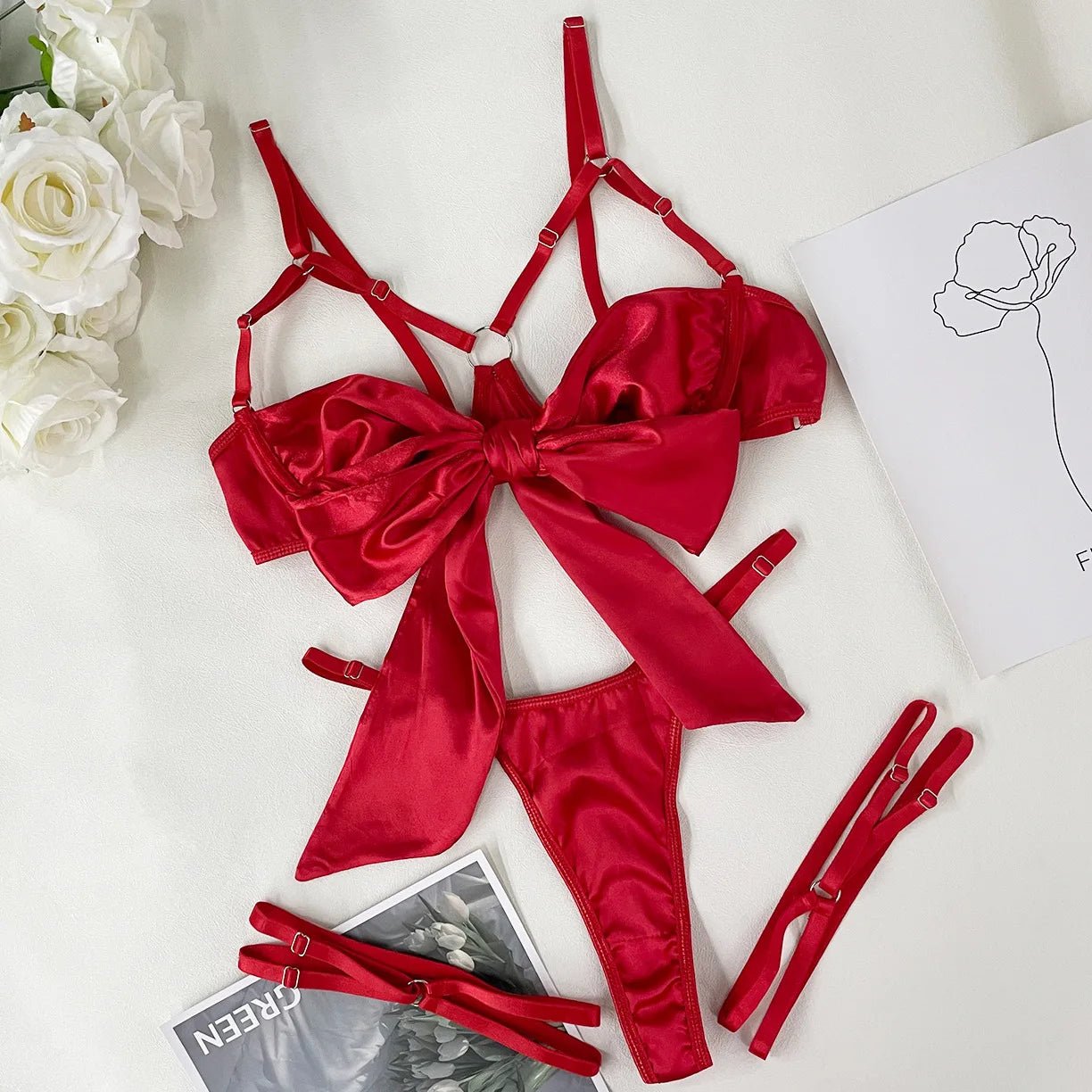 Yimunancy 3-Piece Bow Lingerie Set