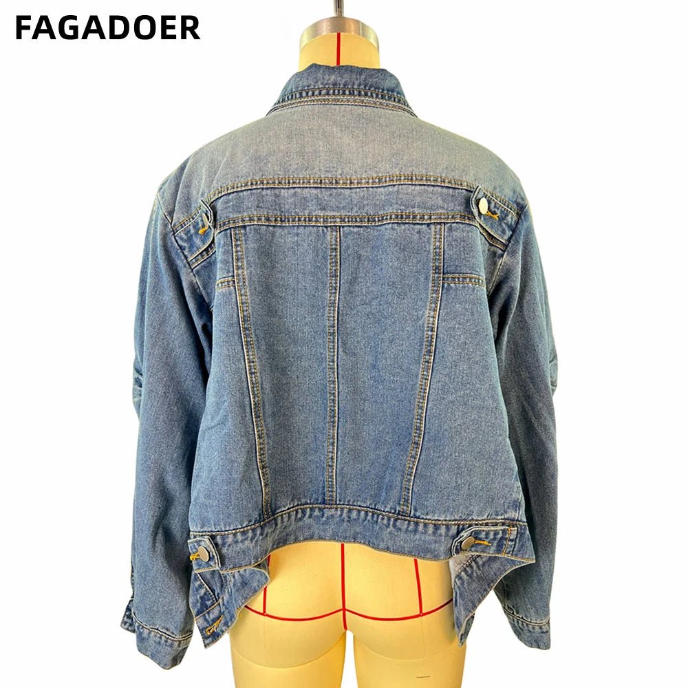 FAGADOER Y2K Vintage Denim Coat