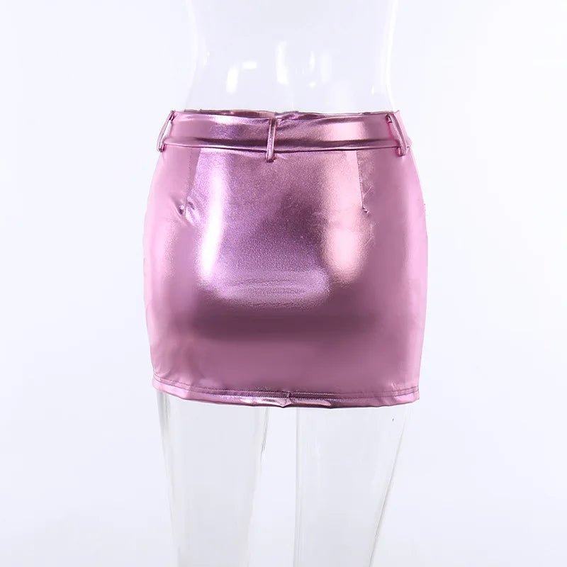 Radiant Reflection Mini Skirt - Pink & Silver Shiny Patent Leather