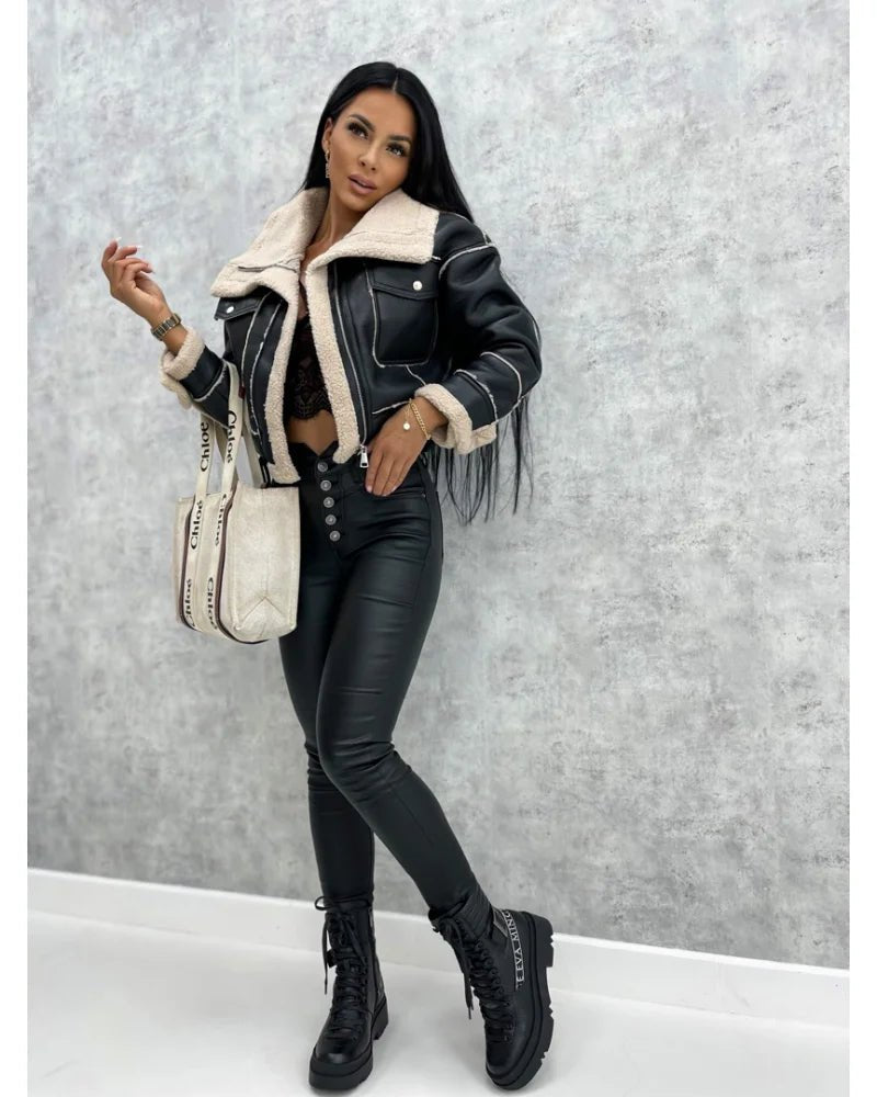 Chic PU Faux Leather Winter Jacket