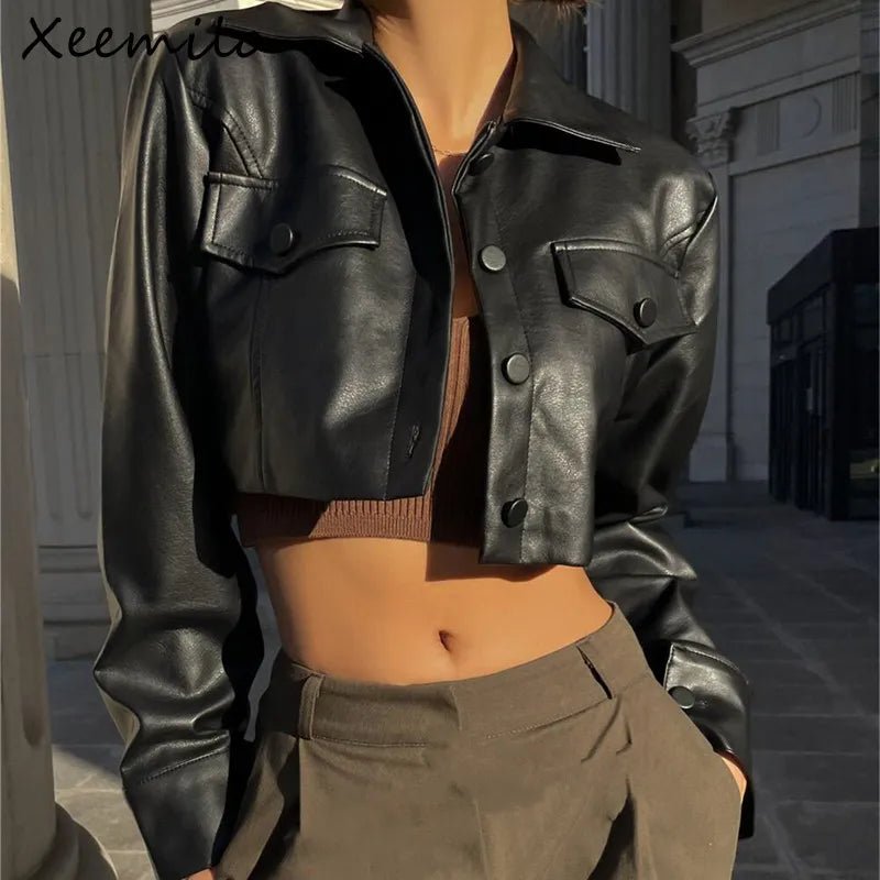 Xeemilo Y2K Faux Leather Short Jacket