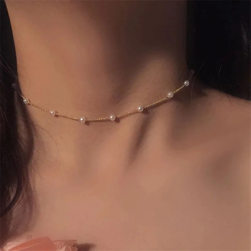 LATS Beads Kpop Pearl Choker: Elegant Gold Color Necklace for Girls