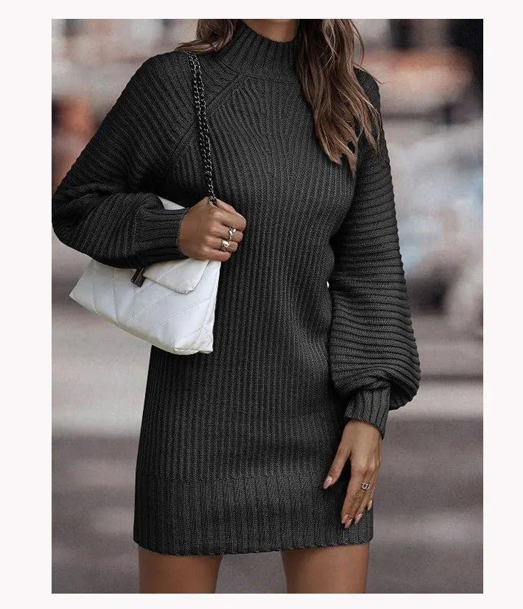 Chic Lantern Sleeve Knit Dress