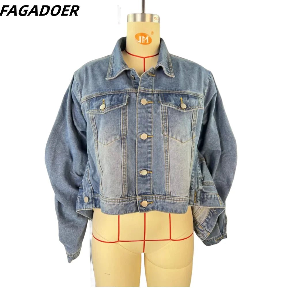 FAGADOER Y2K Vintage Denim Coat