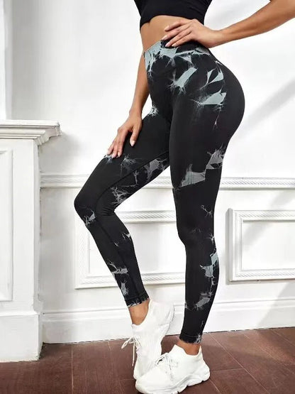 Seamless Tie Dye Yoga Leggings - High Waist Push-Up Performance Wear