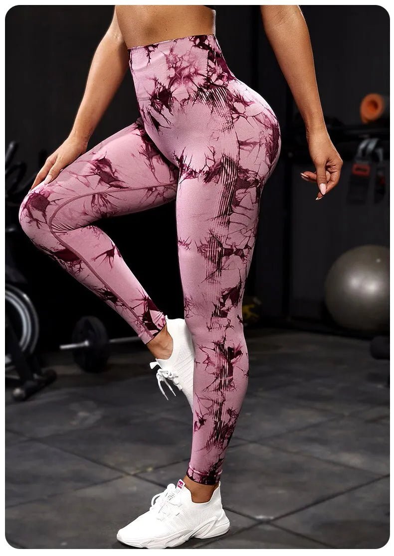 Seamless Tie Dye Yoga Leggings - High Waist Push-Up Performance Wear