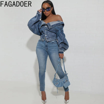 FAGADOER Y2K Vintage Denim Coat