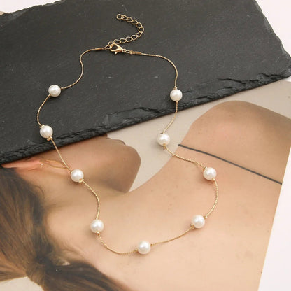 LATS Beads Kpop Pearl Choker: Elegant Gold Color Necklace for Girls