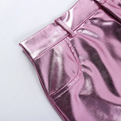 Radiant Reflection Mini Skirt - Pink & Silver Shiny Patent Leather