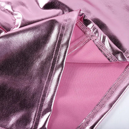 Radiant Reflection Mini Skirt - Pink & Silver Shiny Patent Leather