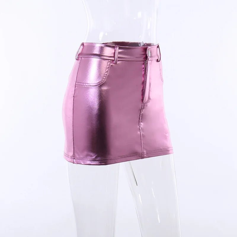 Radiant Reflection Mini Skirt - Pink & Silver Shiny Patent Leather