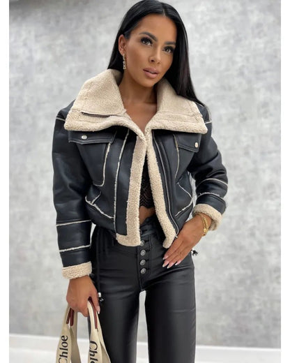 Chic PU Faux Leather Winter Jacket