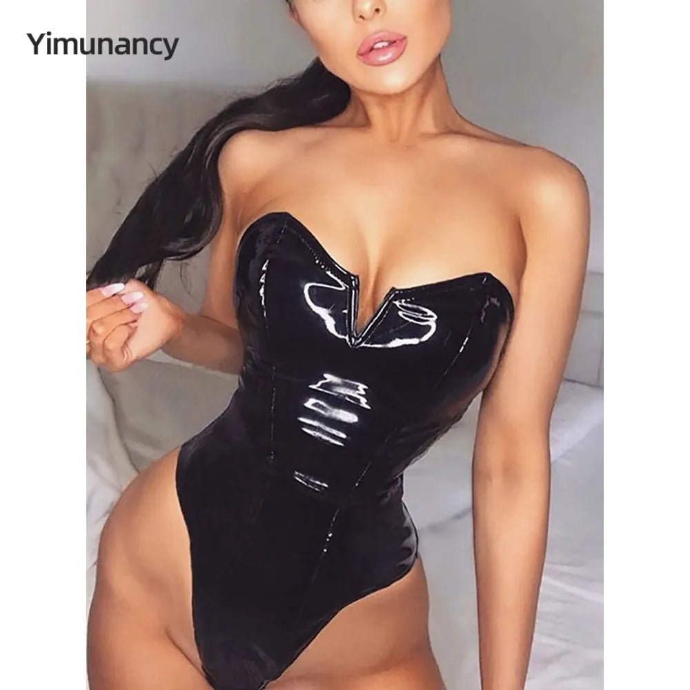 Yimunancy PU Leather Bodysuit