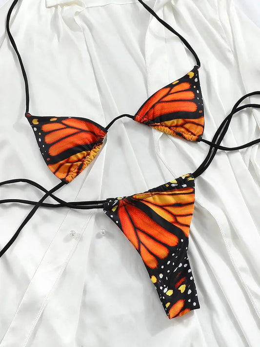 Butterfly Elegance: Women's Print Bikini - Chic Triagle Design