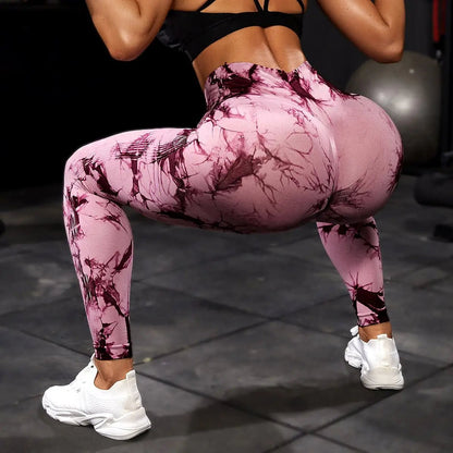 Seamless Tie Dye Yoga Leggings - High Waist Push-Up Performance Wear