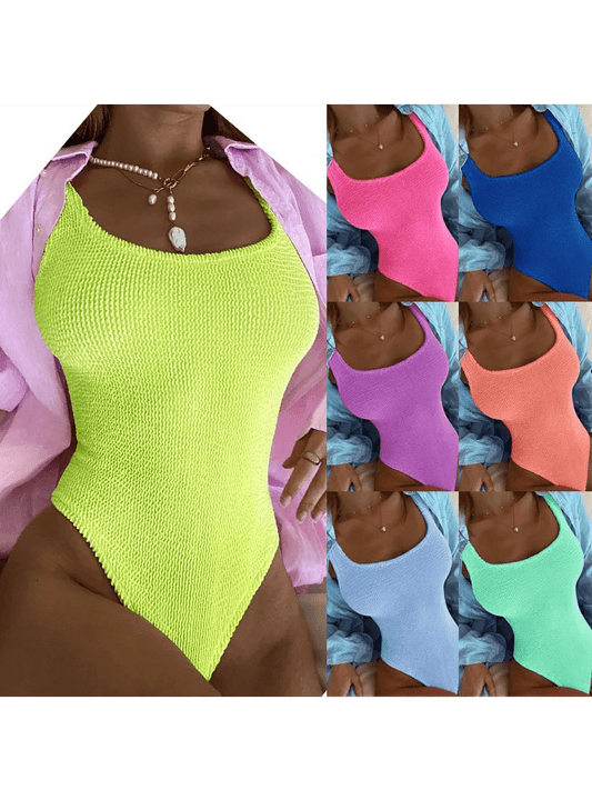 Elegance Unveiled: Summer Backless One-Piece Swimsuit in Solid Candy Colors