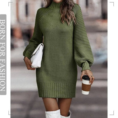 Chic Lantern Sleeve Knit Dress