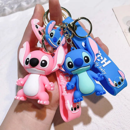 Charming Stitch: Anime Figure Keychain with Sweet Pink Angel Design