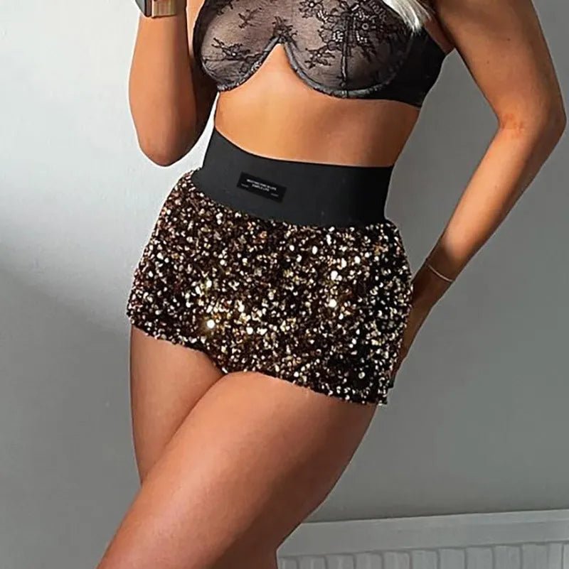 Sequined High Waist Mini Shorts