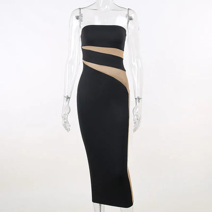 Strapless Elegance: Black Midi Dress for Summer 2023