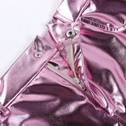 Radiant Reflection Mini Skirt - Pink & Silver Shiny Patent Leather