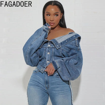 FAGADOER Y2K Vintage Denim Coat