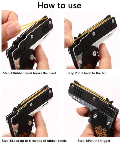 Mini Rubber Band Gun Keychain: Alloy Pistol Toy for Kid's Outdoor Fun