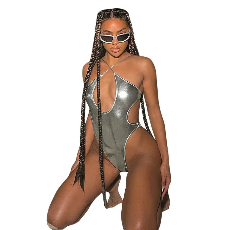 Radiant Allure: Metallic Shiny One-Piece Swimsuit