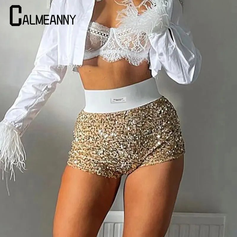 Sequined High Waist Mini Shorts