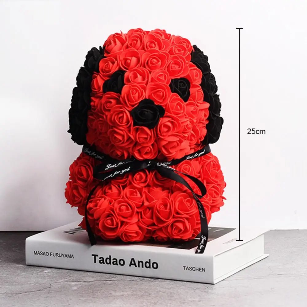 Teddy Rose Dog Bouquet: 25cm Artificial Flower for Christmas and Valentine's Home Decor