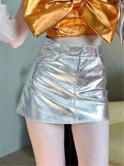 Radiant Reflection Mini Skirt - Pink & Silver Shiny Patent Leather