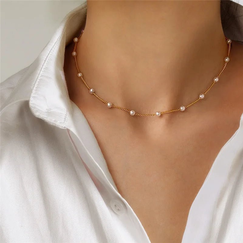 LATS Beads Kpop Pearl Choker: Elegant Gold Color Necklace for Girls