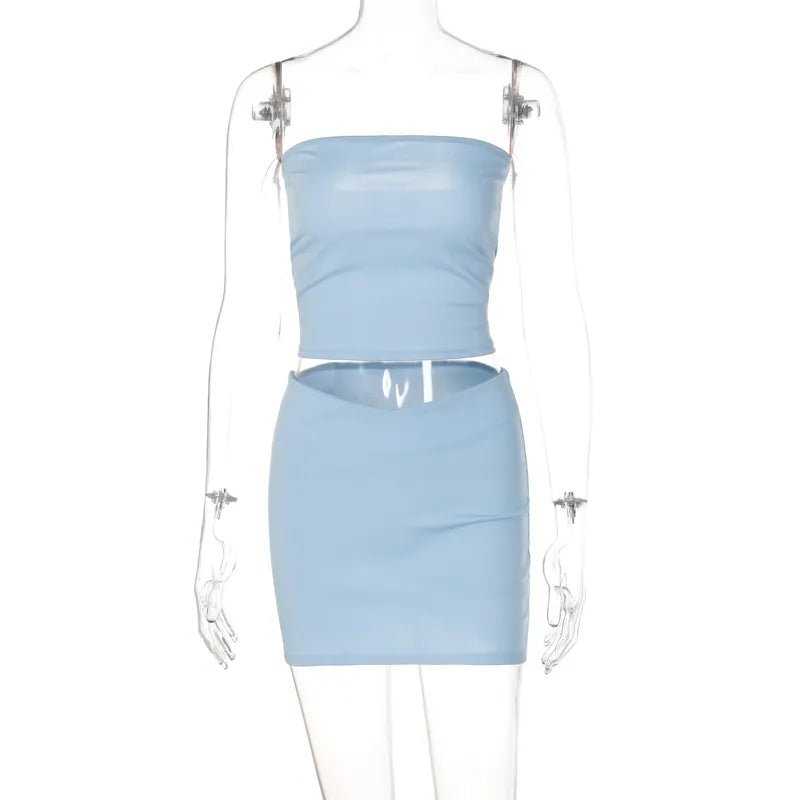 Chic Essence 2-Piece Matching Set - Sleeveless Tube Crop Top and Skirt