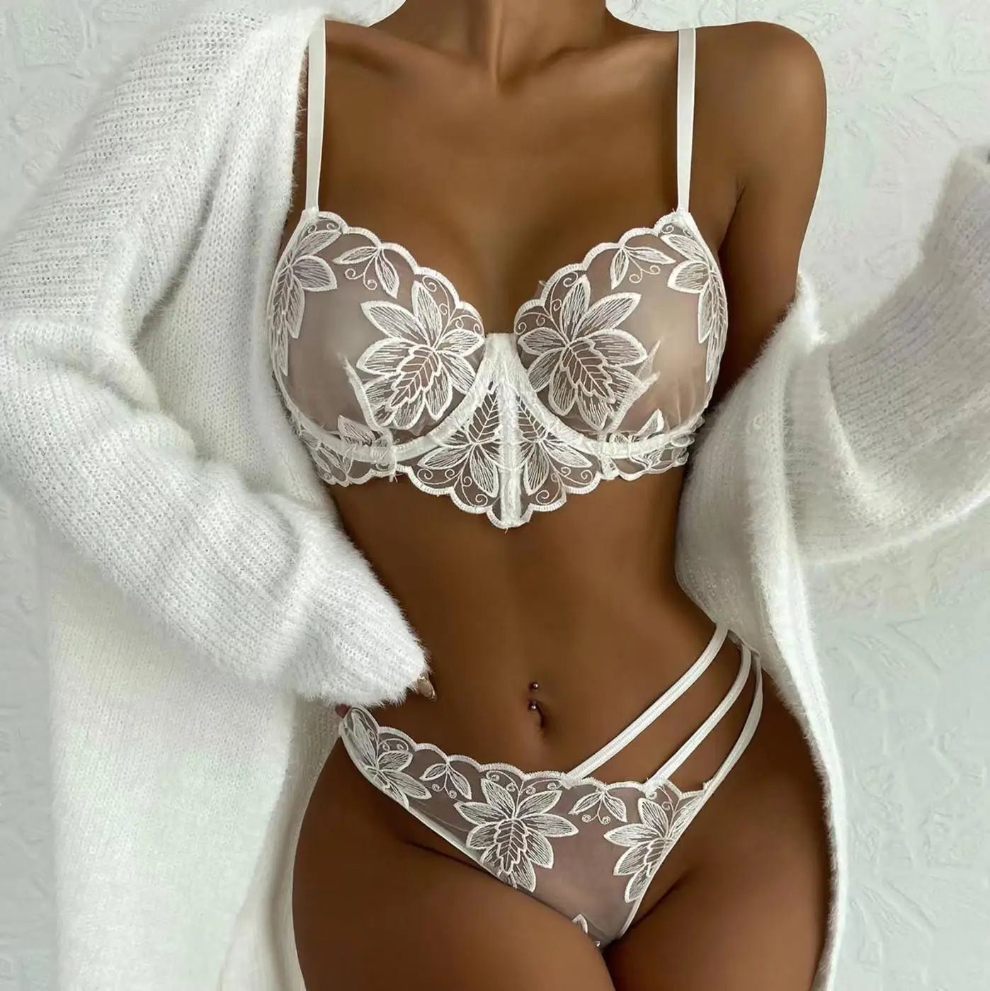 Embroidered Transparent Lingerie Set