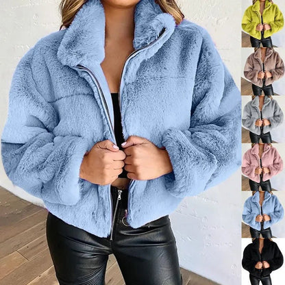 Autumn Winter Faux Fur Zipper Cardigan