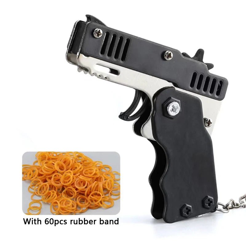 Mini Rubber Band Gun Keychain: Alloy Pistol Toy for Kid's Outdoor Fun