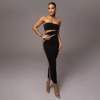 Strapless Elegance: Black Midi Dress for Summer 2023