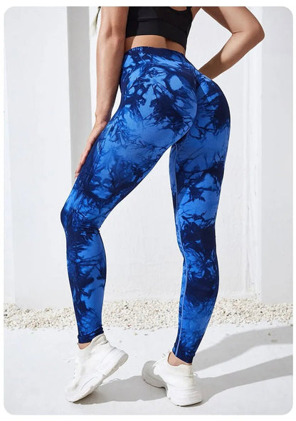 Seamless Tie Dye Yoga Leggings - High Waist Push-Up Performance Wear