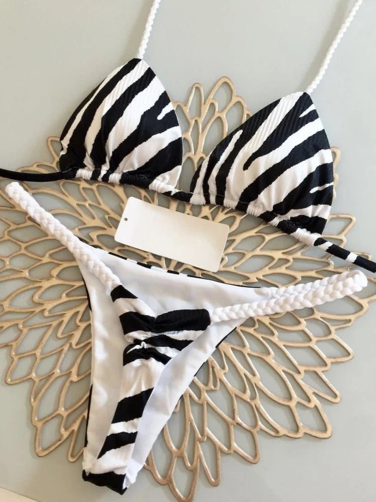 Zebra Chic: High Waist Thong Bikini Set - RUOTONGSEPT 2023