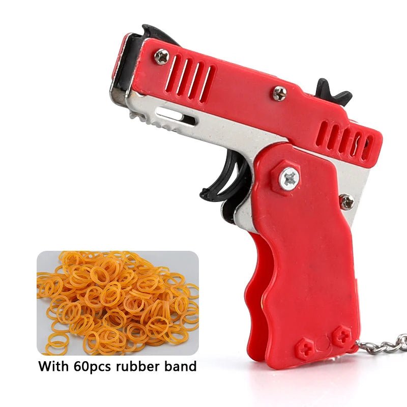 Mini Rubber Band Gun Keychain: Alloy Pistol Toy for Kid's Outdoor Fun