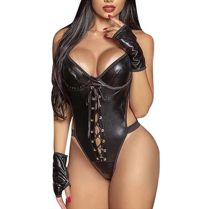 Plus Size Leather Teddy Bodysuit