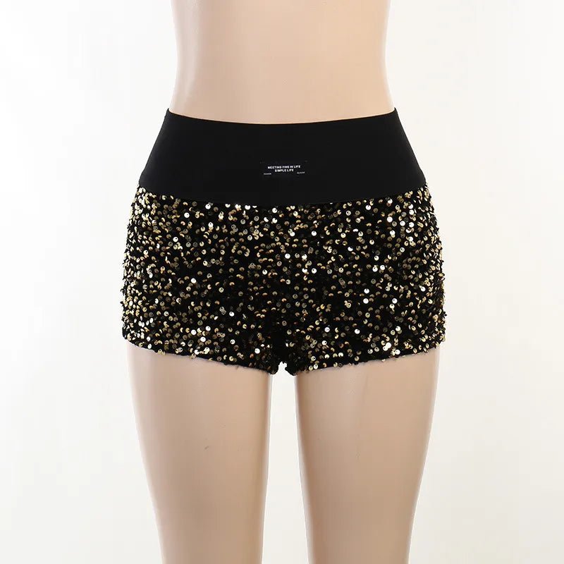 Sequined High Waist Mini Shorts