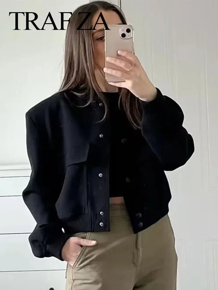 TRAFZA 2023 Vintage Slim Crop Jacket