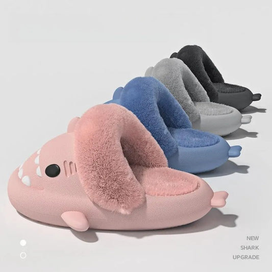 Cozy Shark Plush Slippers - Winter Warmth for Adults