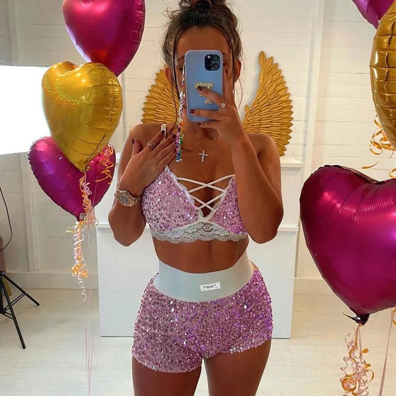 Sequined High Waist Mini Shorts