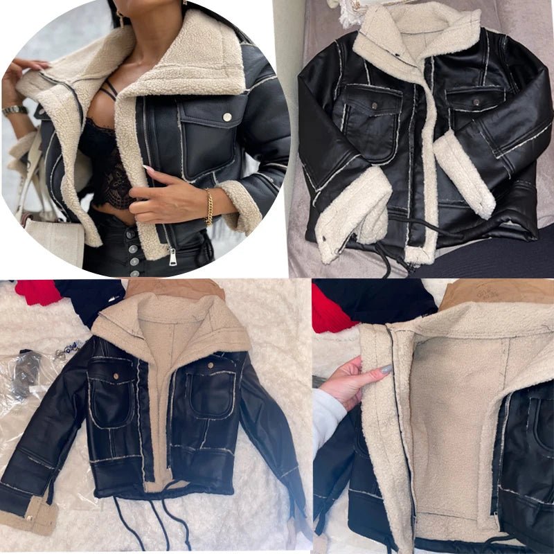 Chic PU Faux Leather Winter Jacket