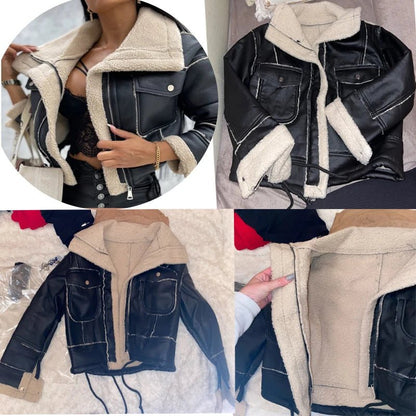 Chic PU Faux Leather Winter Jacket