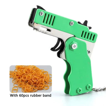 Mini Rubber Band Gun Keychain: Alloy Pistol Toy for Kid's Outdoor Fun