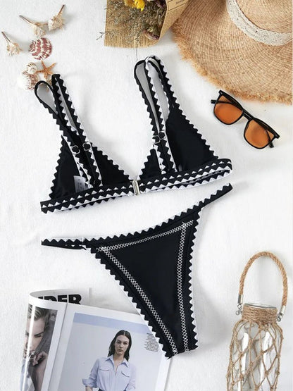 Timeless Elegance: In-X Solid Black 2-Piece Bikini Set