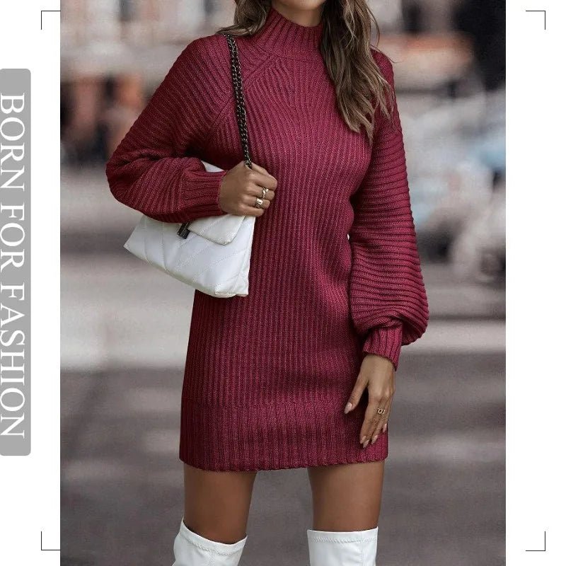 Chic Lantern Sleeve Knit Dress